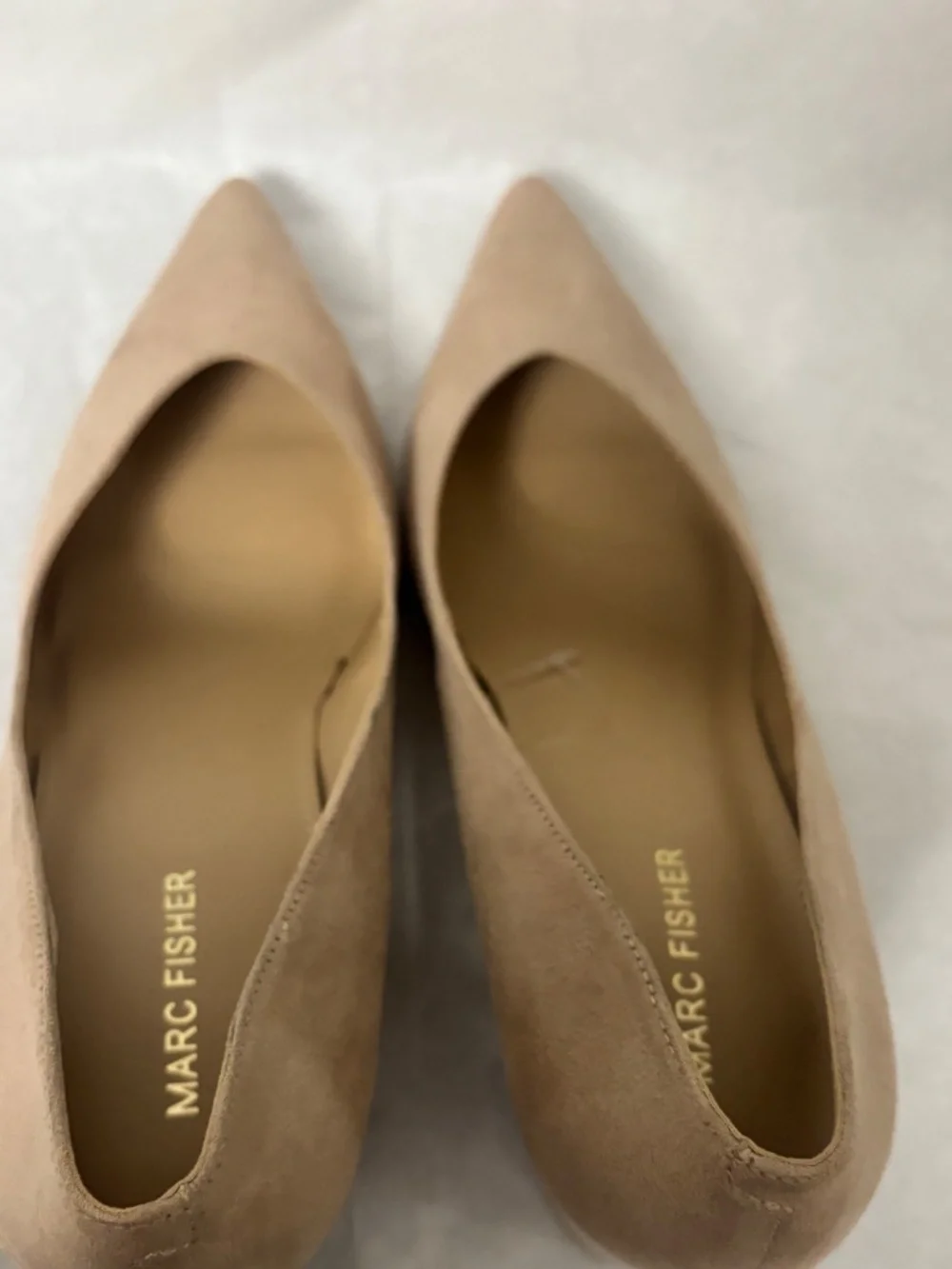 Tan-Suede Pointed Toe Slip On Block Heel Marc Fisher